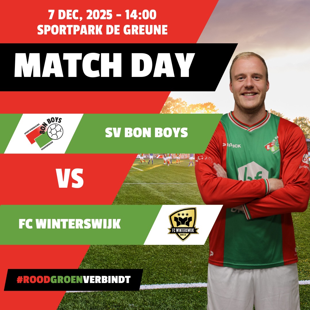 🔴 MATCHDAY 🟢
Laatste thuiswedstrijd van 2025. Vandaag ontvangt Bon Boys @fcwinterswijk.nl op De Greune.
Tijd om het jaar in stijl af te sluiten na een sterke eerste seizoenshelft. De nederlaag tegen Longa’30 moet vandaag worden rechtgezet. Winterswijk komt met een jonge ploeg, maar op De Greune gaan wij voor niets minder dan winst.
🕒 Aftrap 14.00 uur
📍 Sportpark De Greune
Kom onze mannen steunen in het laatste thuisduel van het jaar.
#RoodGroenVerbindt #1eklasse #bonboys #haaksbergen #gameday